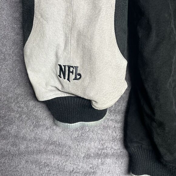 Las Vegas Raiders NFL Suede Lined Bomber Jacket Men's XL Black Gray Embroidered - Picture 5 of 11